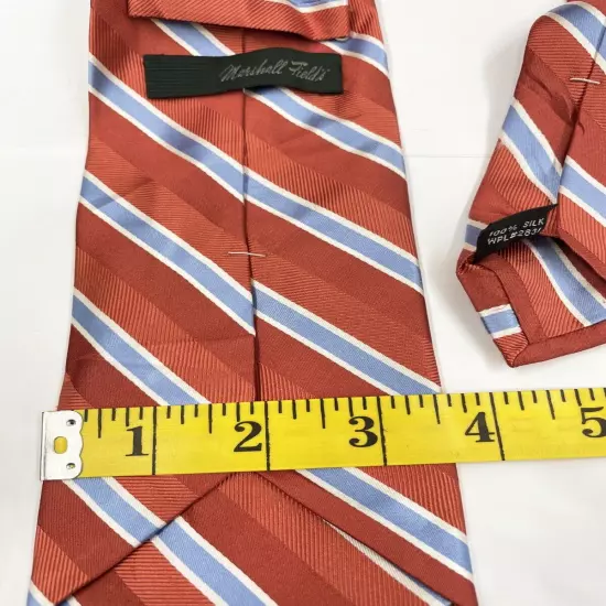 Marshall Fields Red Blue Striped Regimental Repp Silk Tie 3.8" x 60"