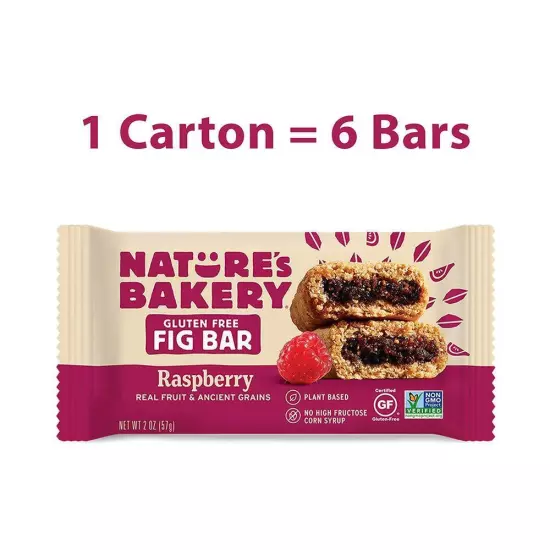 Nature's Bakery Gluten Free Fig Bars Raspberry Real Fruit Vegan Non-GMO Snack...