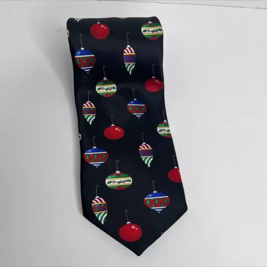 Roundtree & Yorke Men's Blue 100% Silk Christams Holiday Ornament Tie Necktie