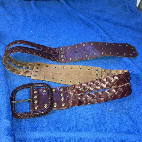 Fossil Braided Leather Belt Size M Brown Women