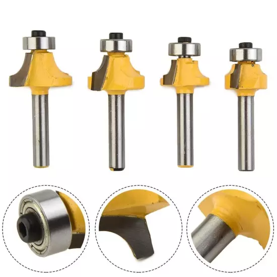 4 Pcs/1/4 Inch/Shank Round Over Bead Edge Forming Router Bit 1/2 3/8 1/4 1/8