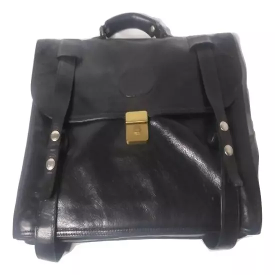 Adpel Black Leather Briefcase Business Class Embossed Triple Gusset