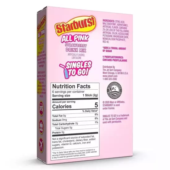 Starburst Singles to Go Powdered Drink Mix, All Pink Strawberry, 12 Boxes 