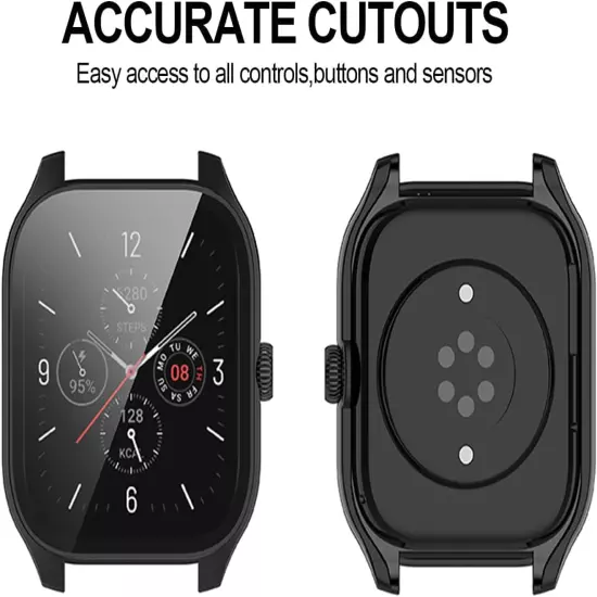 Compatible for Amazfit GTS 4 Case with Built-In Tempered Glass Screen Protector,