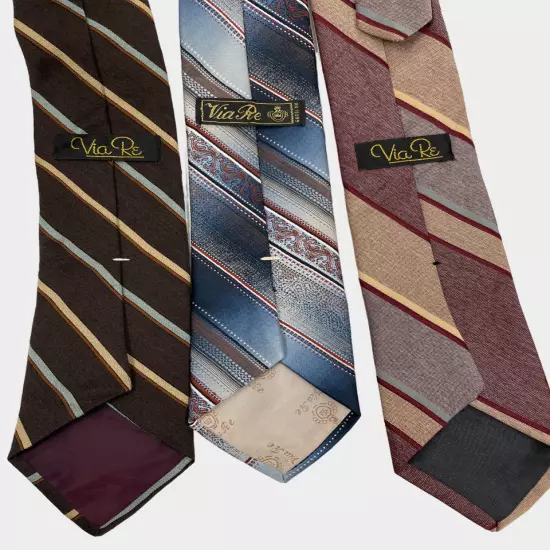 Via Re Lot Of 3 Vintage Striped Wool & Polyester Thin Necktie Tie 3" x 55"