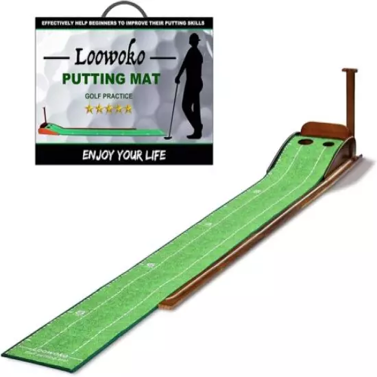 Wood Golf Putting Green Mat Auto Ball Return Mini Golf Game Practice Home Office