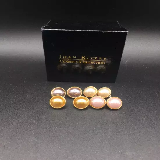 Set of 4 Joan Rivers Round Pink Cream Gold Gray Faux Pearl Clip On Earrings Box