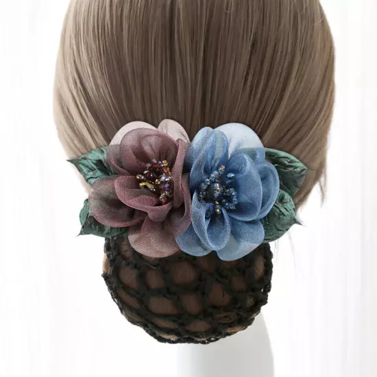 Women Ribbon Bow Hair Net Bun Snood With Bowknot Hair Cover Barrette Hair Clip