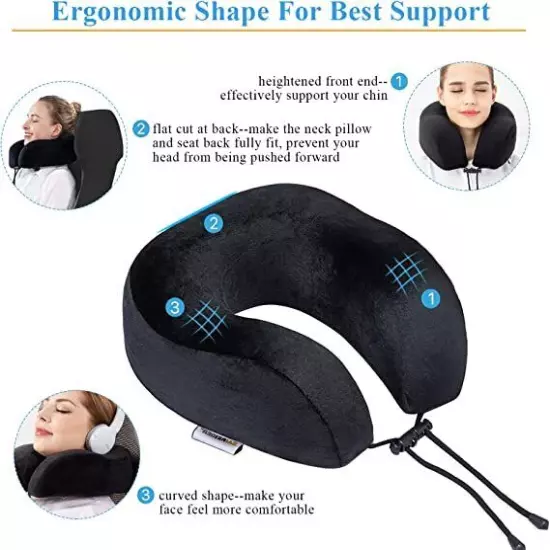 Neck Pillow for Travel Memory Foam Adjustable Storage Bag, Sleep Mask & Ear Plug