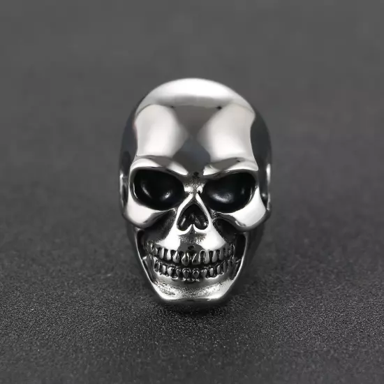 Heavy Gothic Skull Biker Stainless Steel Men's Ring High Polish Halloween Gift