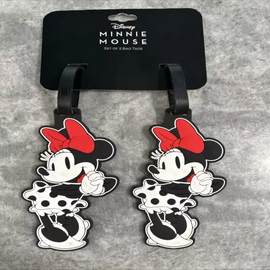 Disney Rubber Minnie Mouse Polka Dot Luggage Tag Set of 2 Bag Tags