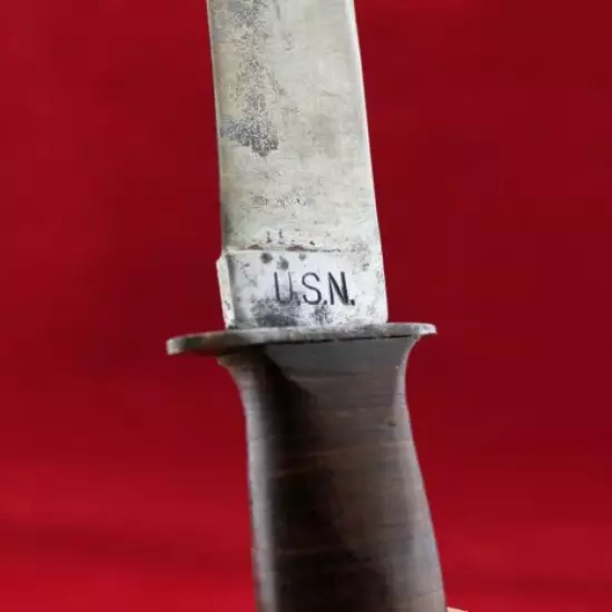  WWII USN Mark 1 Fighting Knife Robeson Shuredge No.20 w/ Orig Leather Sheath