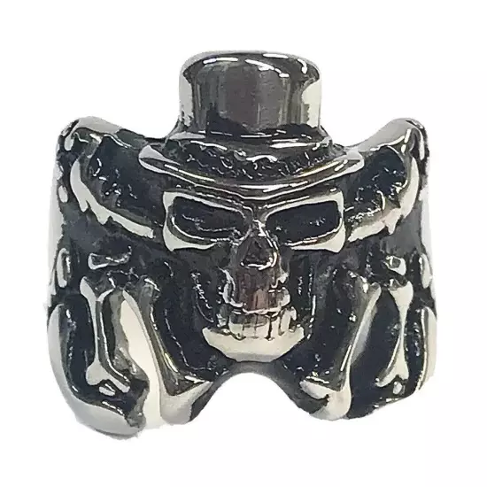 Stainless Steel Men’s Biker Style Ring Skull Top Hat Bones Size 11 - 9+ Grams