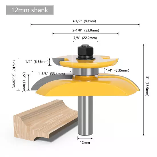 1/2" 12mm Shank Raised Panel with Back Cutter Router Bits