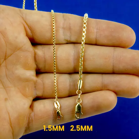 10K Yellow Gold 1.5mm-2.5mm Round Box Chain Necklace Bracelet Real Gold 7"-30"