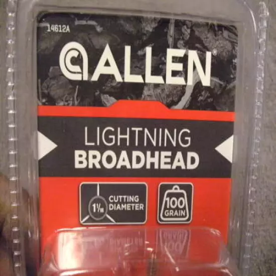 Allen Lighting Broadhead Set. Set Of 3 ,100 Grain Weight,1 1/16 Cutting Diameter