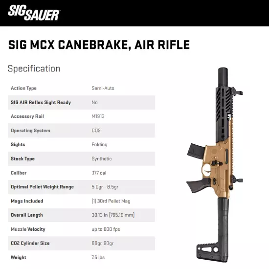 SIG SAUER MCX Rattler Canebrake .177 Cal Pellet 30rd Two-Tone CO2 Air Rifle