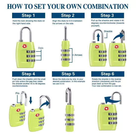 TSA Luggage Locks (4Pack) 3 Digit Combination Padlocks Approved Travel Lo