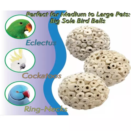 Natural Sola Wood Atta Ball Birds Foraging Toys for Cockatiels, Parrots, Budgies