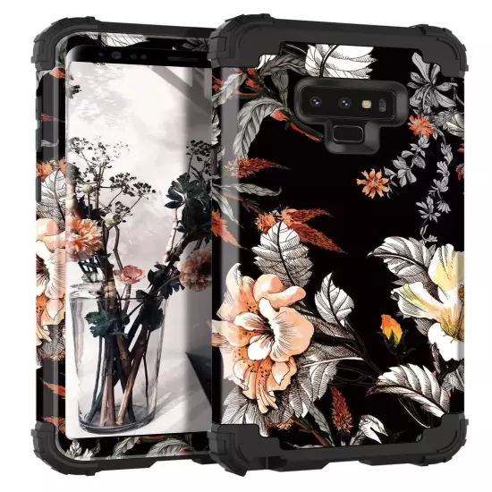 Compatible with Galaxy Note 9 Case,Floral Three Layer Heavy Duty Hybrid Sturd...