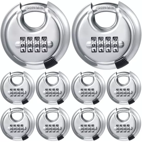 10 Pack 4 Digit Combination Locks Stainless Steel Code Disc Lock Combo Padloc...