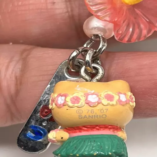 2007 Sanrio Tanned Hello Kitty Hula Hibiscus Keychain Phone Charm Hawaii USA