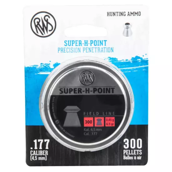 RWS SUPER-H-POINT .177 CALIBER PELLETS 300 count 6.9 grains Field Line GERMANY