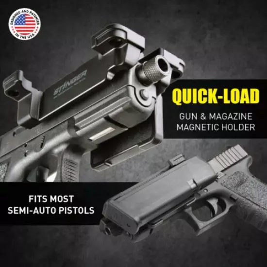 STINGER Magazine Magnetic & Quick-Load Gun Holder Fits Most Semi-Auto Pistols