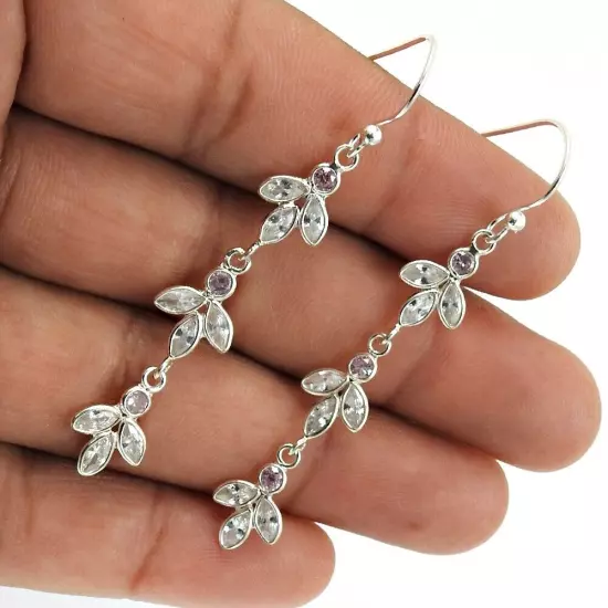 925 Silver Round Cubic Zirconia Stone Artisan Drop Anniversary Earrings Jewelry