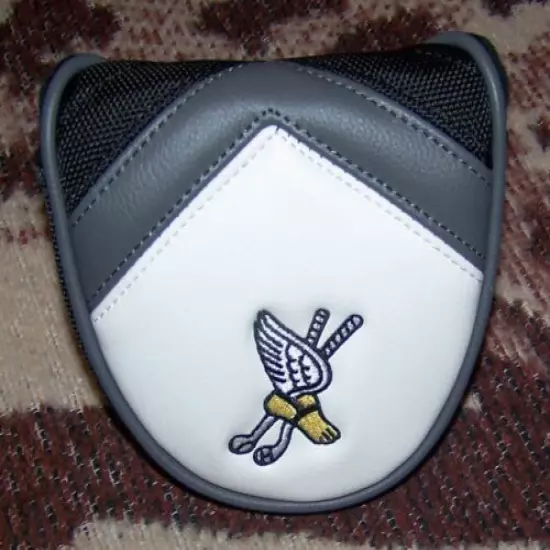 NEW PRG Magnetic Mallet Putter Head Cover WINGED FOOT GOLF CLUB Black White Gray