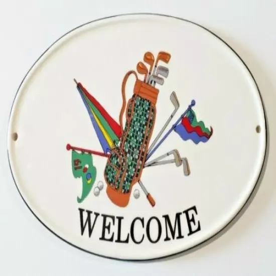 Ceramic Golf Theme Welcome Wall Door Plaque Oval Golf Bag Flag Umbrella