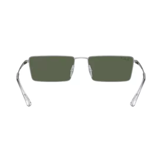 RayBan RB3741 Emy Rectangle Sunglasses - Silver Frame/Dark Green Polar Lens