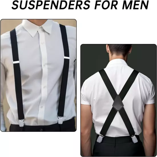 2inch Men's Heavy Duty Suspenders with Strong Clips Adjustable X-back for Work J