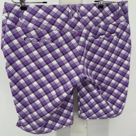 AUR Ladies Golf Shorts Size 8 Purple White Diamond Plaid