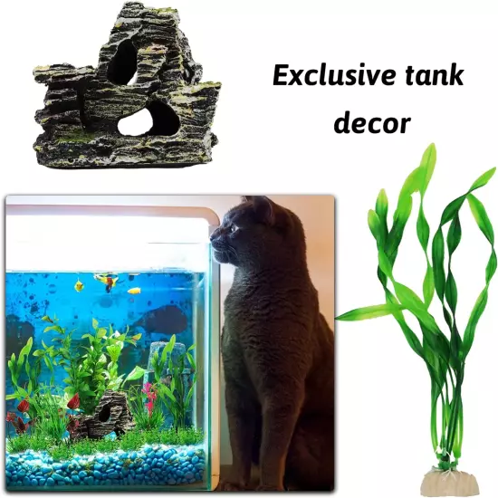 Fish Tank Accessories Aquarium Decorations Rock Plants, 20Pcs Green Fish Tank De