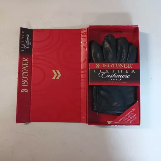  Isotoner Black Leather Cashmere Lined Gloves Women's Size 7.0 