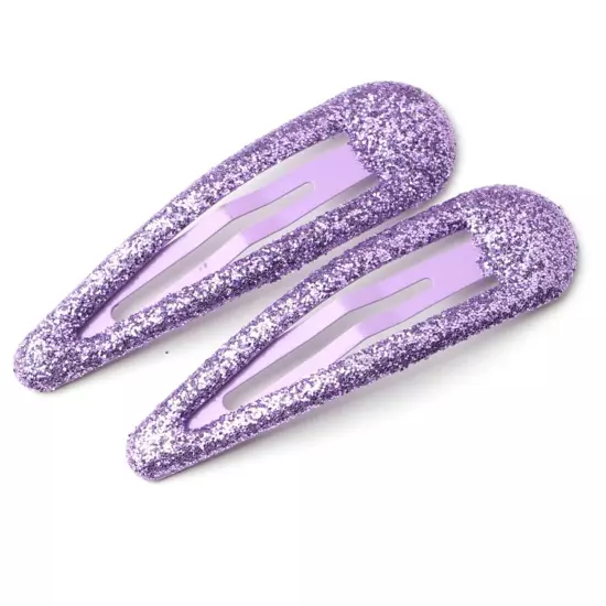 20pcs Glitter Color Enamel Metal Snap Barrettes Hair Clips BB Hairpins 2" Girls