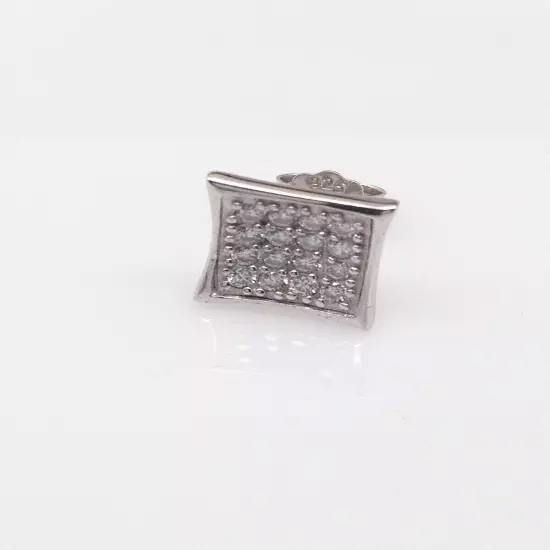 Men's SINGLE Square Cz Stud Earring 925 Sterling Silver Post Stud 9mm/0.35"