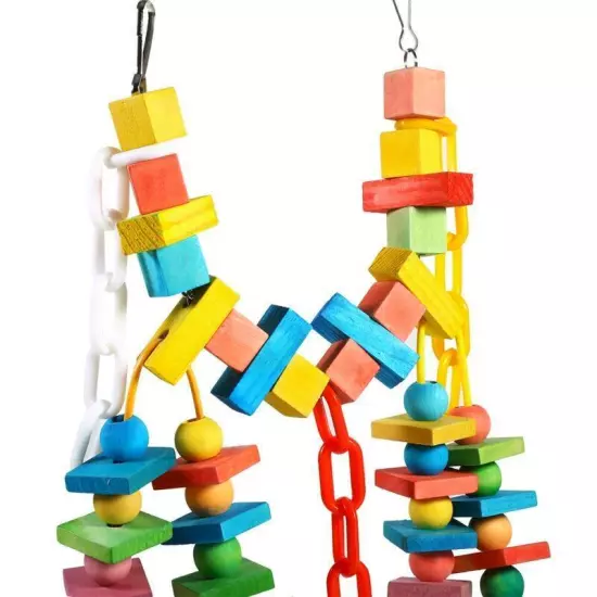 Colorful Wooden Bird Chew Toys with Hanging Cage for Small Pets