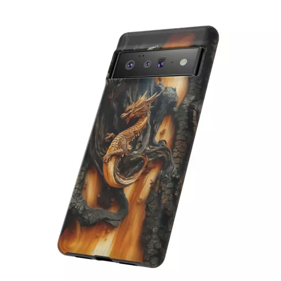 For iPhone, Samsung Galaxy, Pixel - Phone Case Cover - Carved Wood Dragon Print