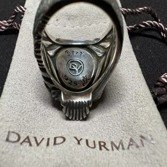 Men's David Yurman 925 Stirling Silver Waves Ruby Eyes Skull Ring Size 10