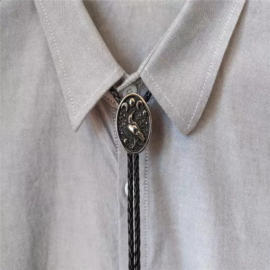 Crow & Moon Mens Bola Bolo Tie Wedding Necklace Western Cowboy Necktie