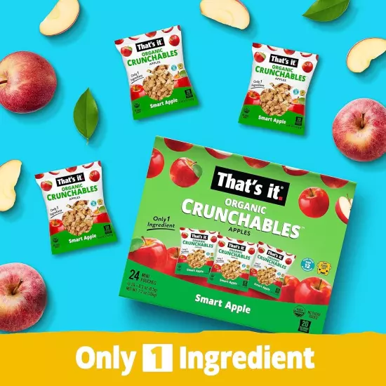 100% Organic Apple Fruit Crunchables - 24 Packs of Healthy Plant-Based Snacks