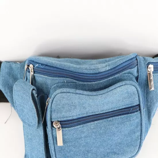 Vintage 90s Streetwear Distressed Denim Jean Fanny Pack Waist Bag Belted Blue