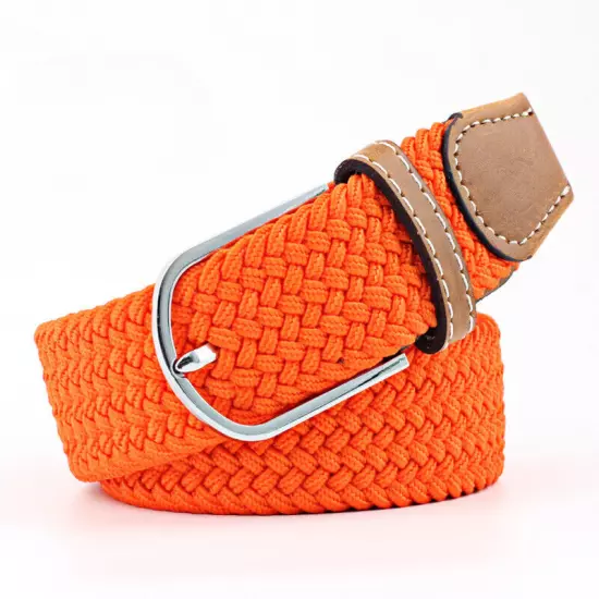 Mens Ladies Belts Canvas Webbing Braided Leather U Buckle Elastic Woven Stretch