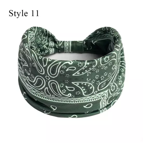 Women Boho Flower Print Wide Headband Vintage Knot Elastic Turban Headwrap *