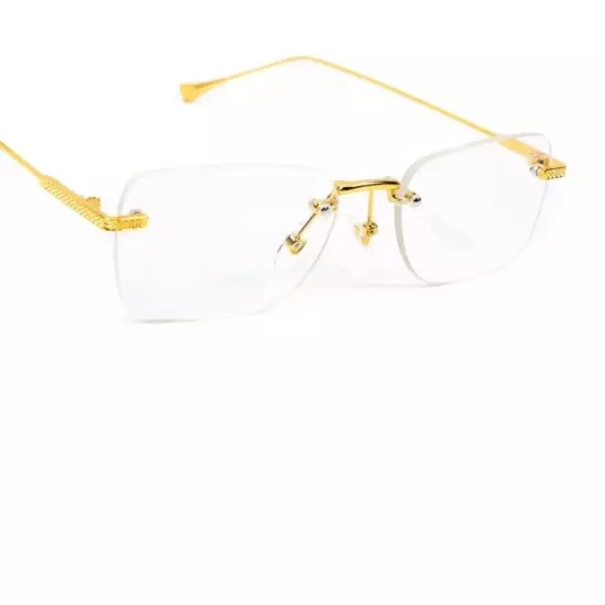 Vintage Gold Frame Rimless Luxury Men's Hip Hop Clear Lens Retro Fashion Glasses