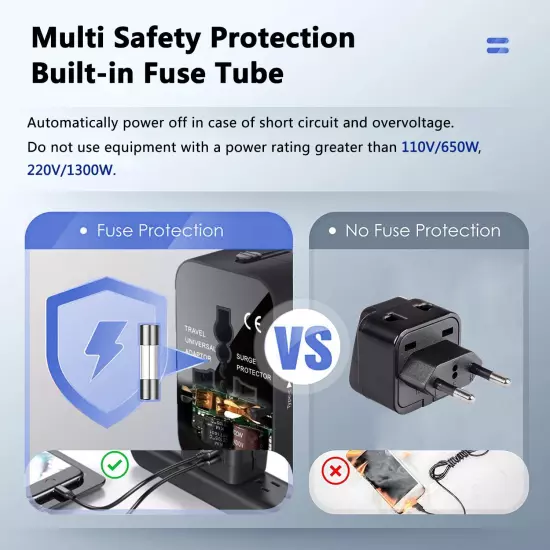 Universal Travel Adapter, International Plug Adapter with 2 USB Ports (1 USB C),
