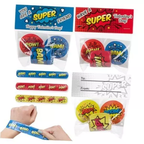 30 Superhero Valentines Slap Bracelets for Kids - Valentine's Day Cards for 