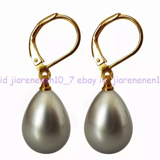 Pretty 12x16mm Real South Sea Shell Pearl Teardrop Leverback Dangle Earrings AAA